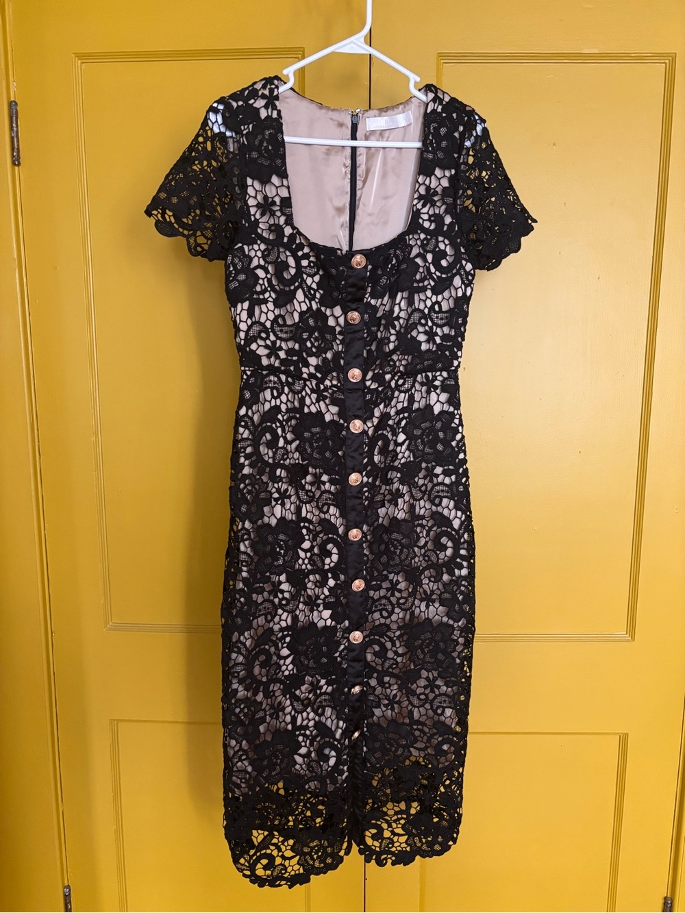 Rachel Parcell Black Lace Midi Dress with Nude Lining